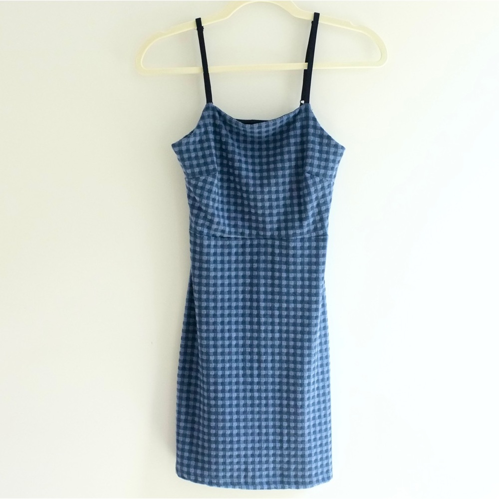 Urban Outfitters Blue and Navy Gingham Checkered Mini Dress